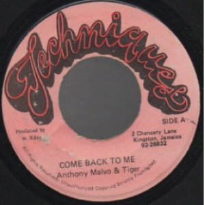 画像: ANTHONY MALVO & TIGER / COME BACK TO ME